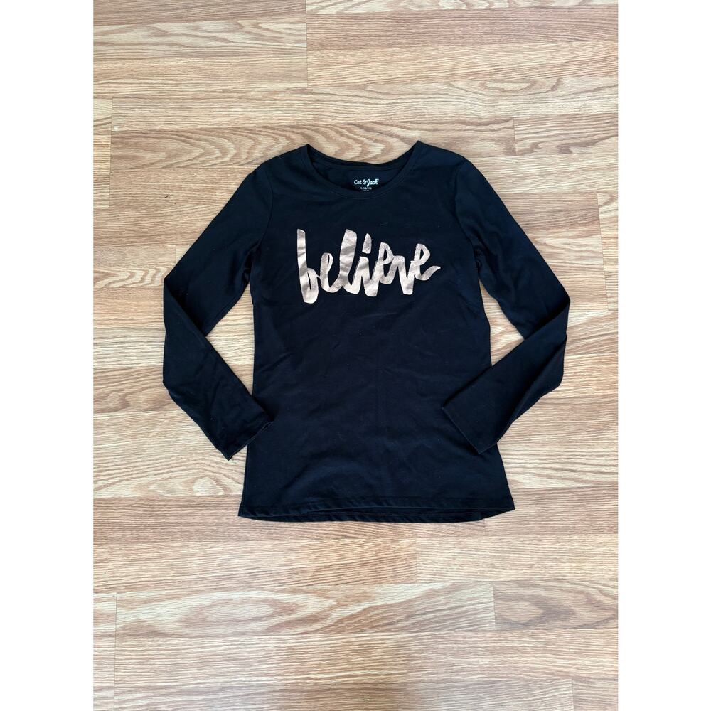 Cat and Jack Girls Black Long-sleeve Believe Tee L 10/12